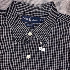 Ralph Lauren Greggor Mens L Black White Gingham Short Sleeve Button Down Shirt
